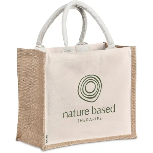 Okiyo Chinsai Midi Jute & Cotton Tote Branded